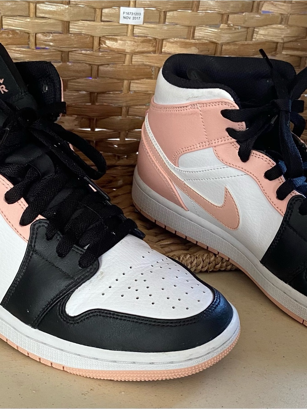 Nike Air Jordan Mid Black White Pale Pink Sneakers